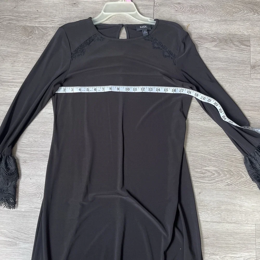 MSK Women's Black‎ Bell Sleeve Lace Formal Mid Dress Medium Loose Fit Wedding - Picture 6 of 7